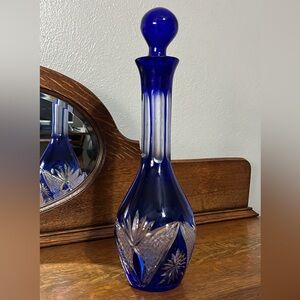 Bohemian crystal cobalt blue decanter
